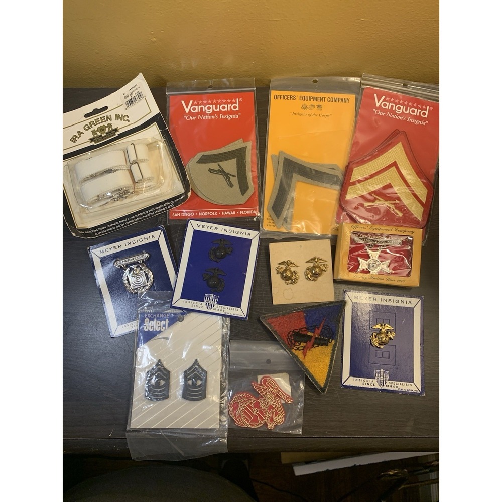 LOT Vintage Pins Patches Military WWII Marines Army And Shirt Grabbers